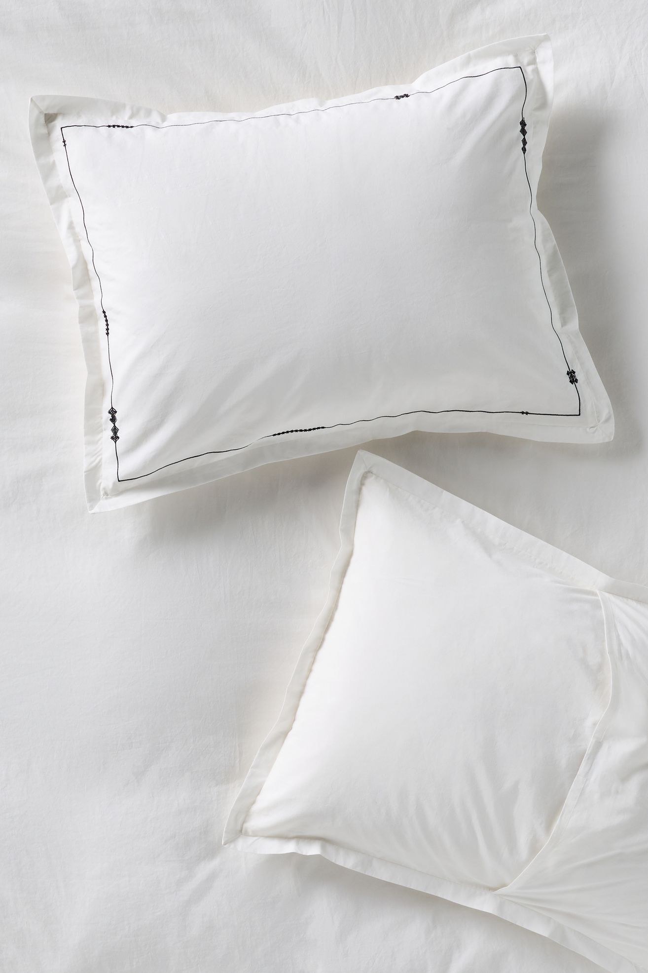 Taylor Organic Cotton Percale Embroidered Shams, Set of 2 - Black & White Pattern, King Sham, Set of 2