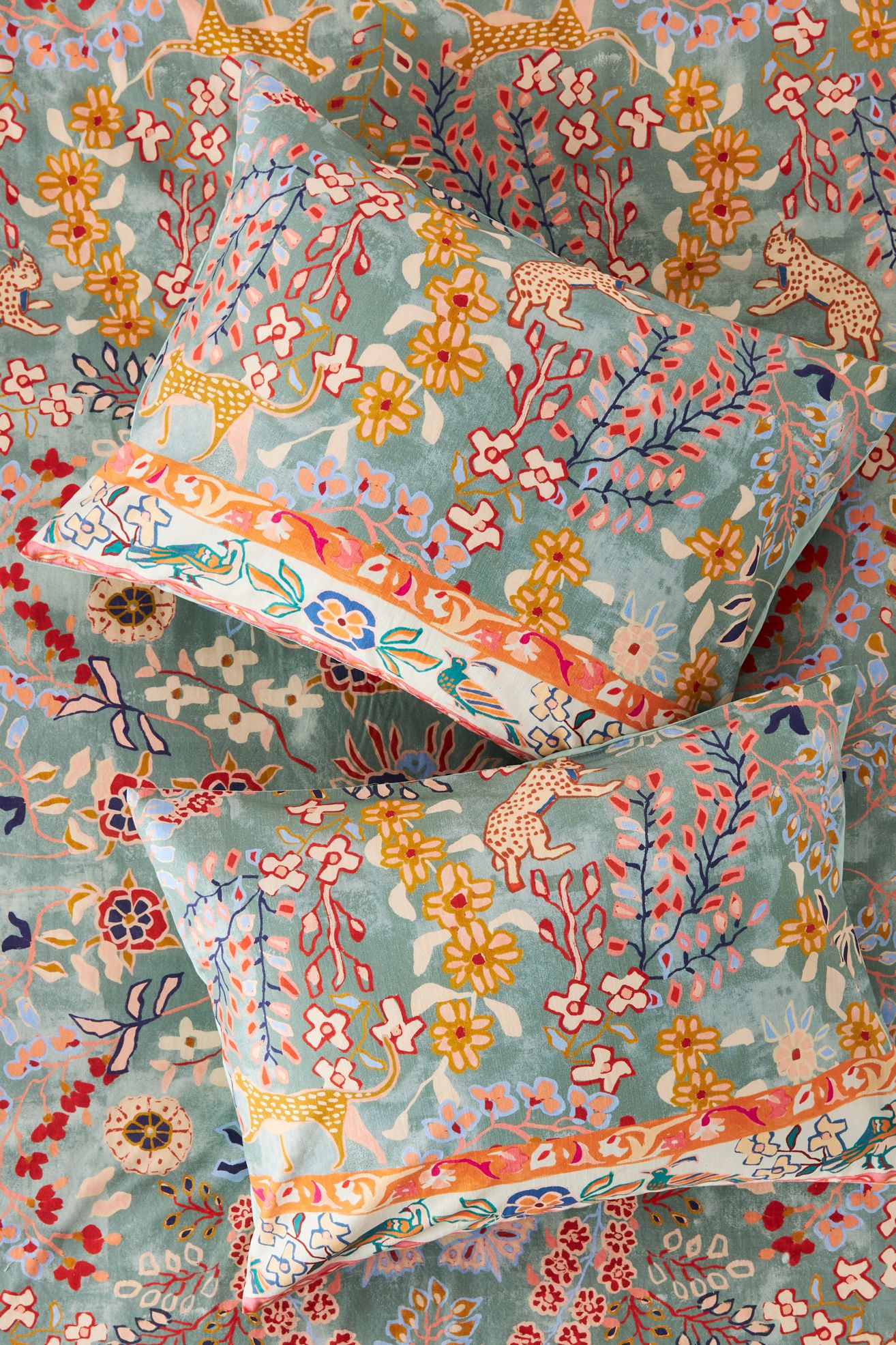 The Printed Cotton-Slub Pillow Shams, Set of 2 - Celadon Meadow
