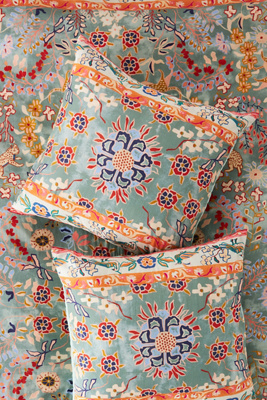 Anthropologie Tales Cotton Slub Printed Euro Sham In Multi