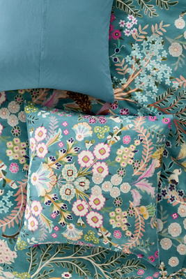 Anthropologie Paradise Organic Cotton Sateen Floral Printed Euro Sham In Green