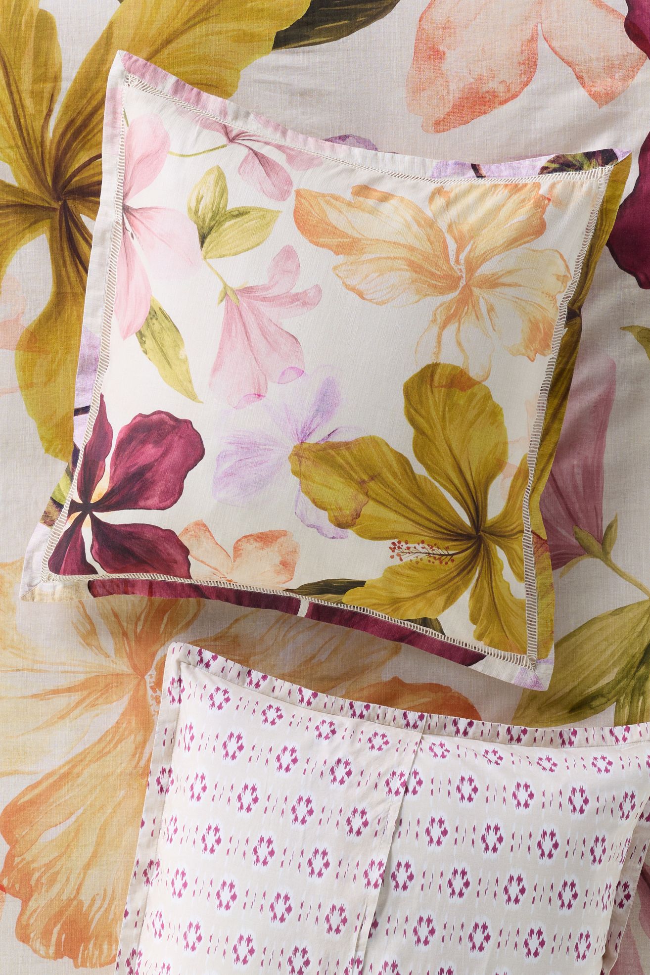 The Printed Cotton-Slub Euro Sham - Pressed Flower, Euro Sham