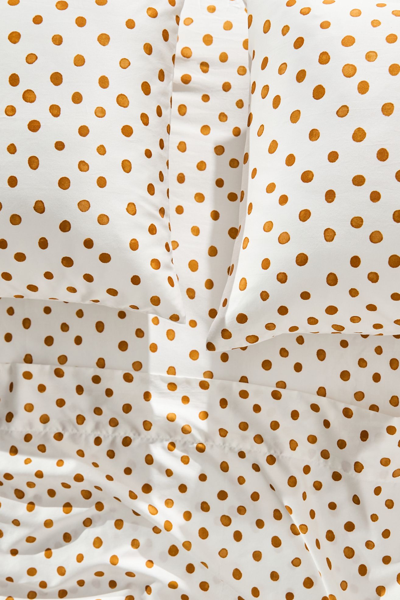 The Organic Cotton Sateen Printed Sheet Set - Ochre Polka Dot, King