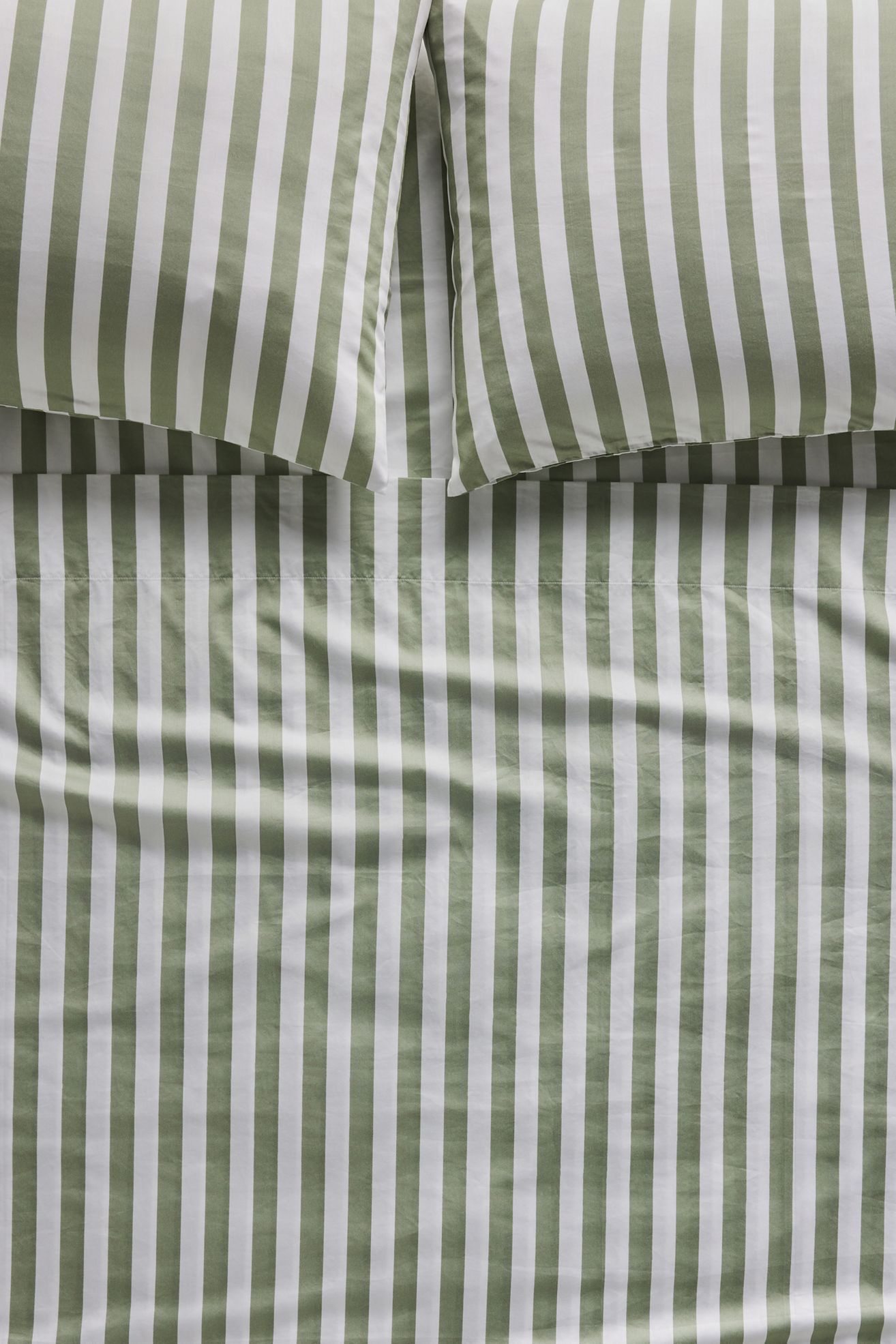 The Organic Cotton Sateen Printed Sheet Set - Green Stripe, King