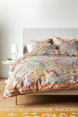 Anthropologie Lacey Organic Cotton Duvet Cover In Green