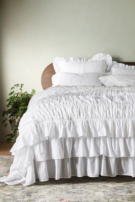 Anthropologie Shyla Ruffled Duvet Cover By  In White Size Kg Top/bed