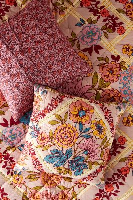 Anthropologie Carwyn Floral Cotton Quilted Square Pillowcase