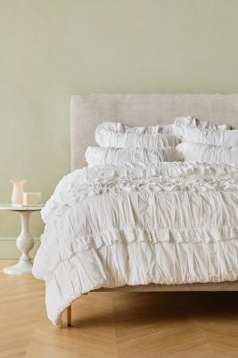Anthropologie Astride Ruffled Voile Quilt By  In White Size Ca Kng Dvt