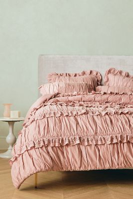 Anthropologie Astride Ruffled Voile Quilt By  In Orange Size Kg Top/bed