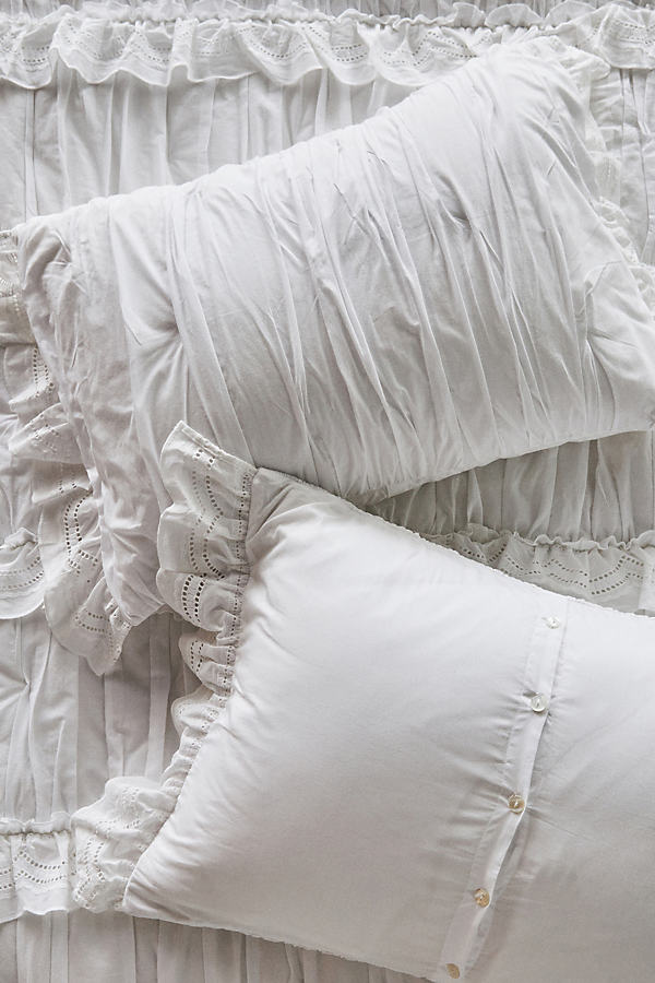 Anthropologie Astride Ruffled Voile Shams, Set Of 2 By  In White Size S2 Qn Sham