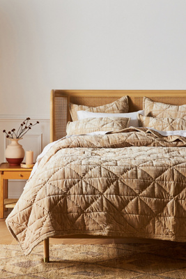 Anthropologie Plush Crushed Velvet Quilt By  In White Size Full