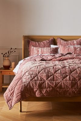 Anthropologie Plush Crushed Velvet Quilt By  In Orange Size Kg Top/bed