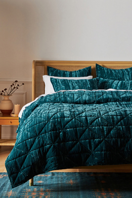 Anthropologie Plush Crushed Velvet Quilt By  In Blue Size Tw Top/bed
