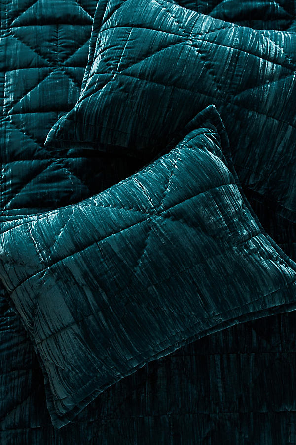 Anthropologie Plush Crushed Velvet Quilt By  In Blue Size S2 Qn Sham
