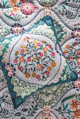 Artisan Quilts By Anthropologie Theodora Posy Quilted Square Cushion In Multi