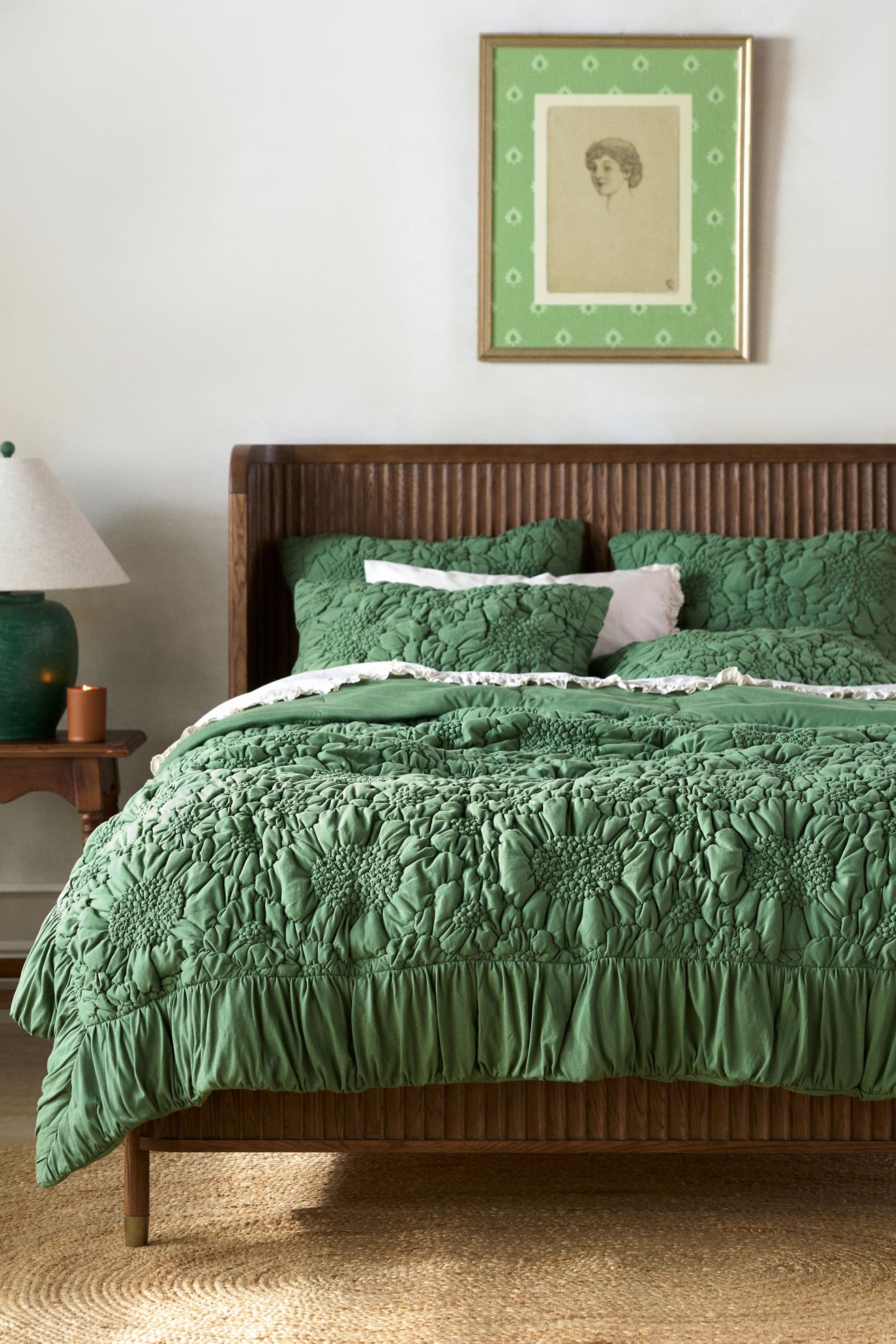 Dahlia 100% Cotton Jersey Floral Quilt - Loden Forest, King