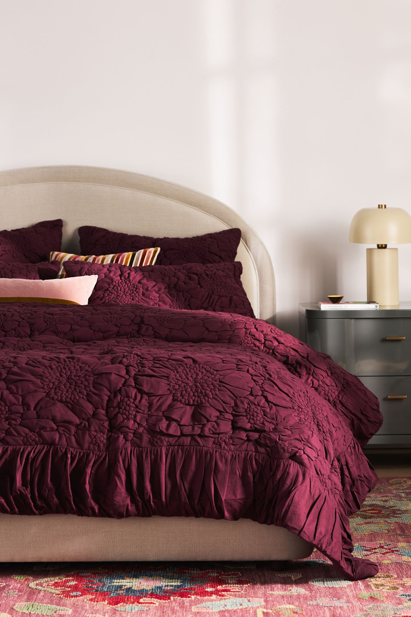 Dahlia 100% Cotton Jersey Floral Quilt - Plum, King