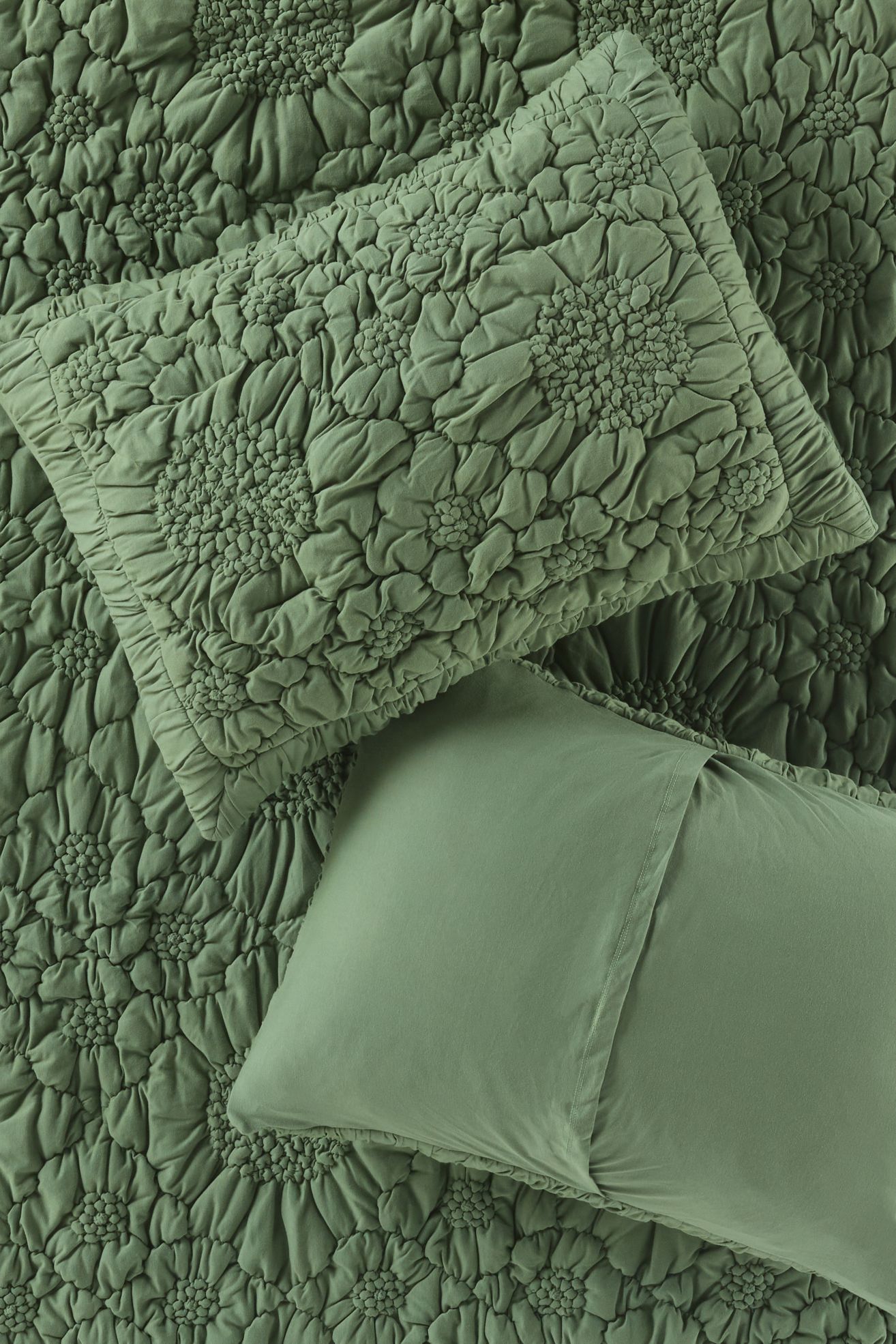 Dahlia Cotton Jersey Floral Shams, Set of 2 - Loden Forest, King Sham, Set of 2