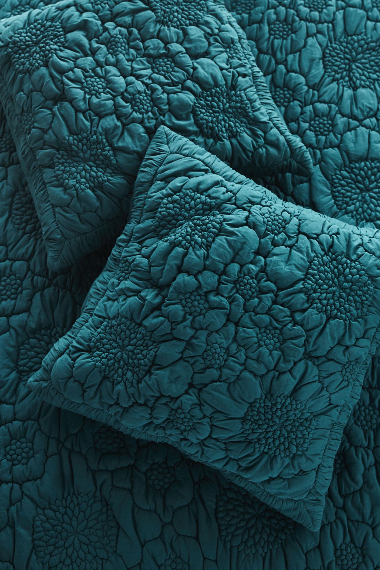 Dahlia Cotton Jersey Floral Euro Sham - TEAL, Standard, Euro Sham