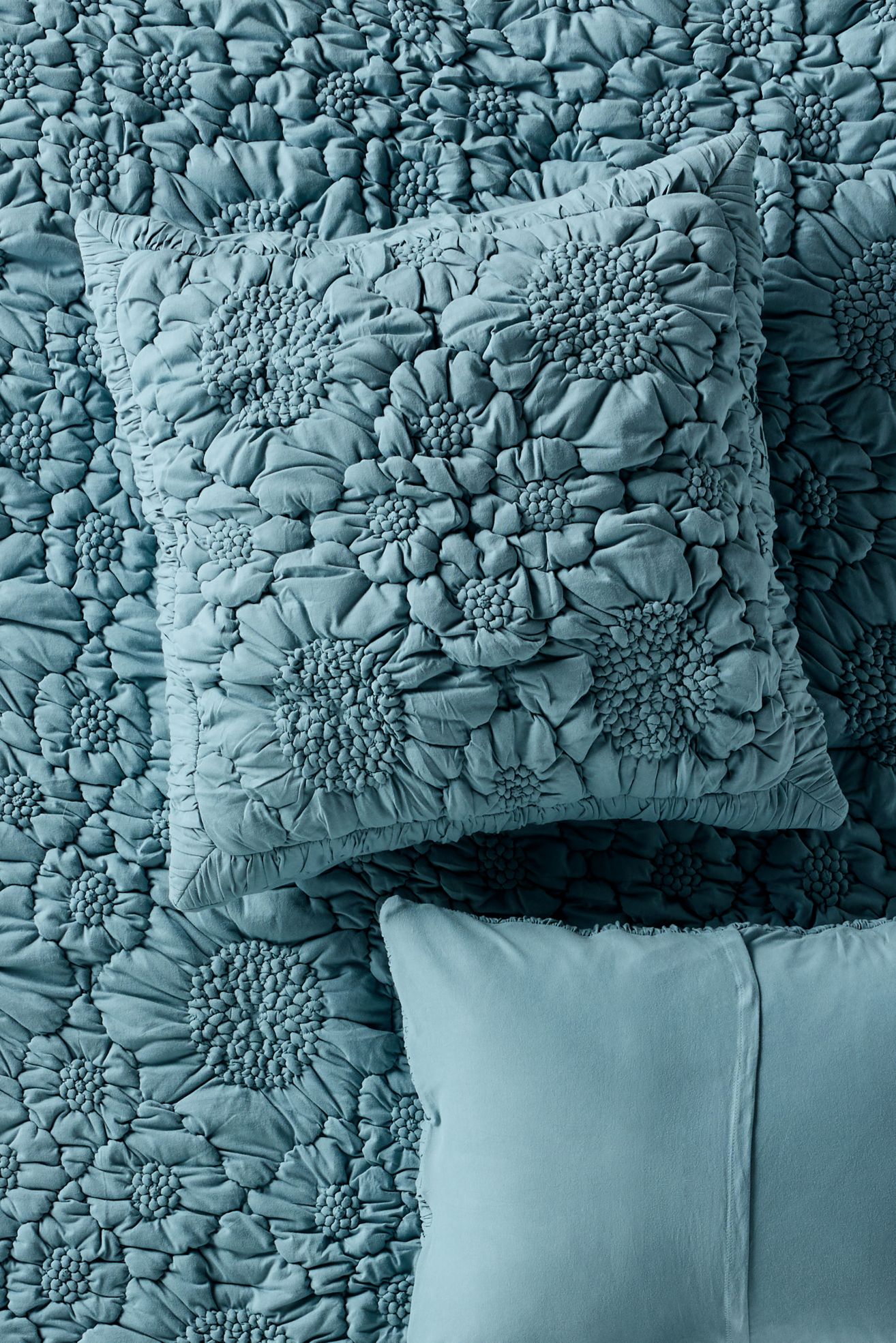 Dahlia Cotton Jersey Floral Euro Sham - Stone Blue, Euro Sham