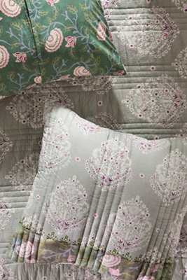 Anthropologie Vivienne Cotton Floral Printed Euro Sham In Gray