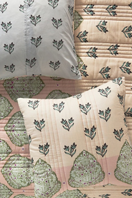 Anthropologie Vivienne Cotton Floral Printed Euro Sham In Nude