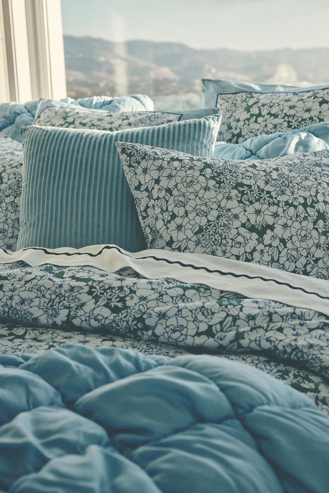 Nalini Organic Cotton Percale Border Floral Shams, Set of 2 #1
