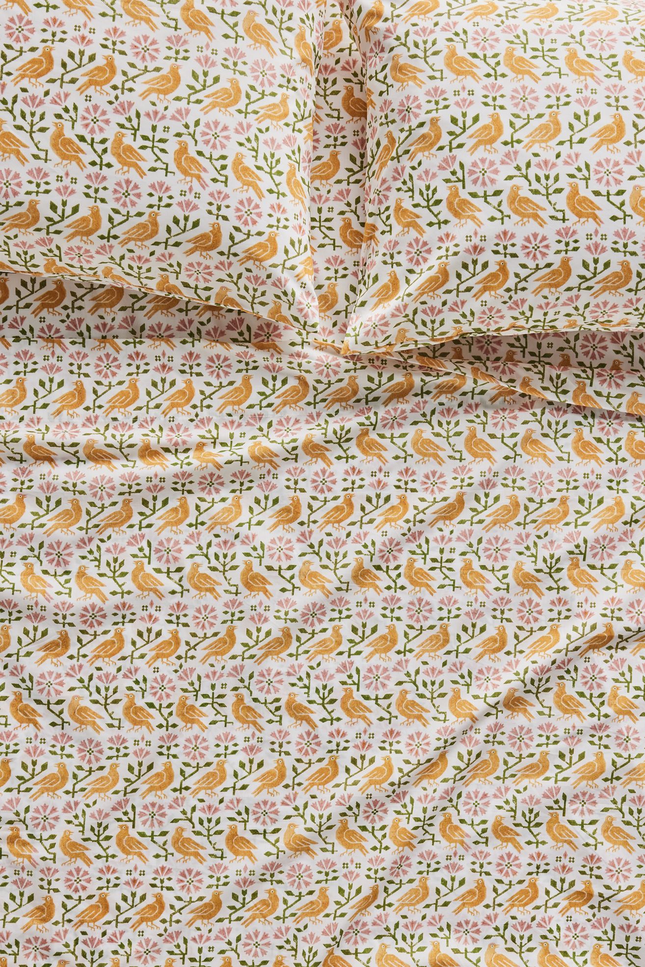 Ellen Merchant Cottage Cotton Percale Sheet Set - Ochre Floral, King