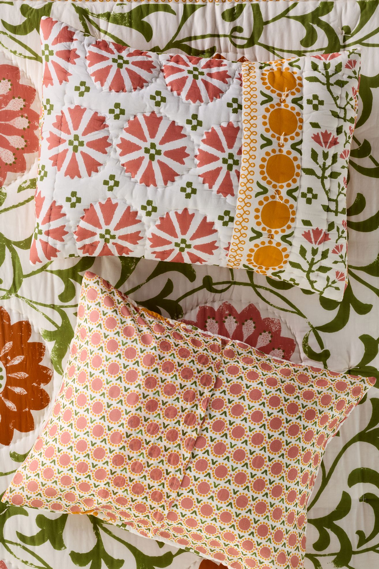 Ellen Merchant Cotton Voile Cottage Shams, Set of 2 - Ochre Floral, Standard Sham, Set of 2