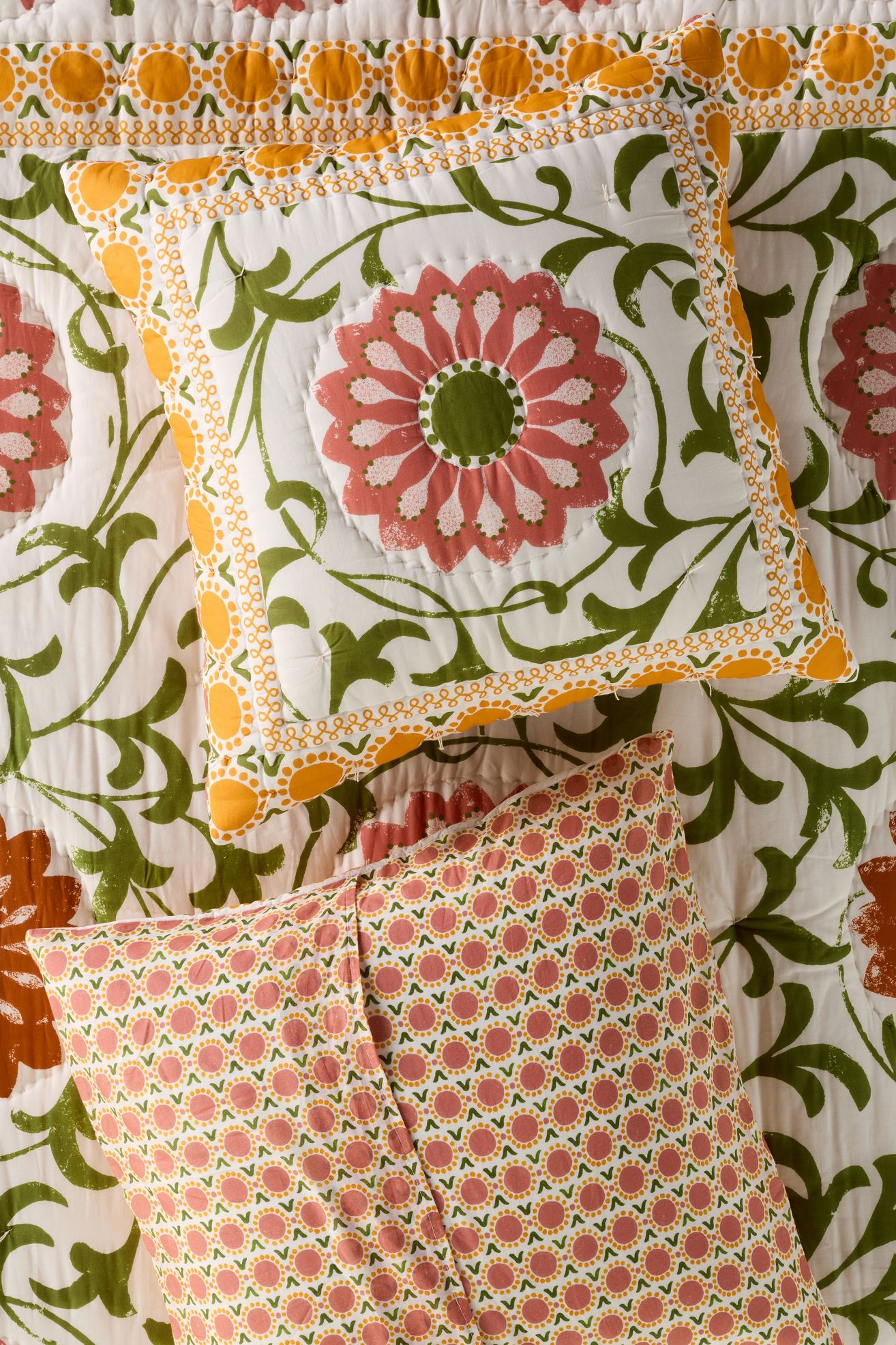 Ellen Merchant Cotton Voile Cottage Euro Sham - Ochre Floral, Euro Sham