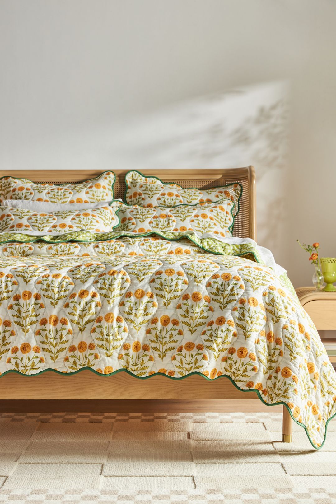 Iluka Cotton Printed Floral Quilt - Marigolds, Standard, Queen