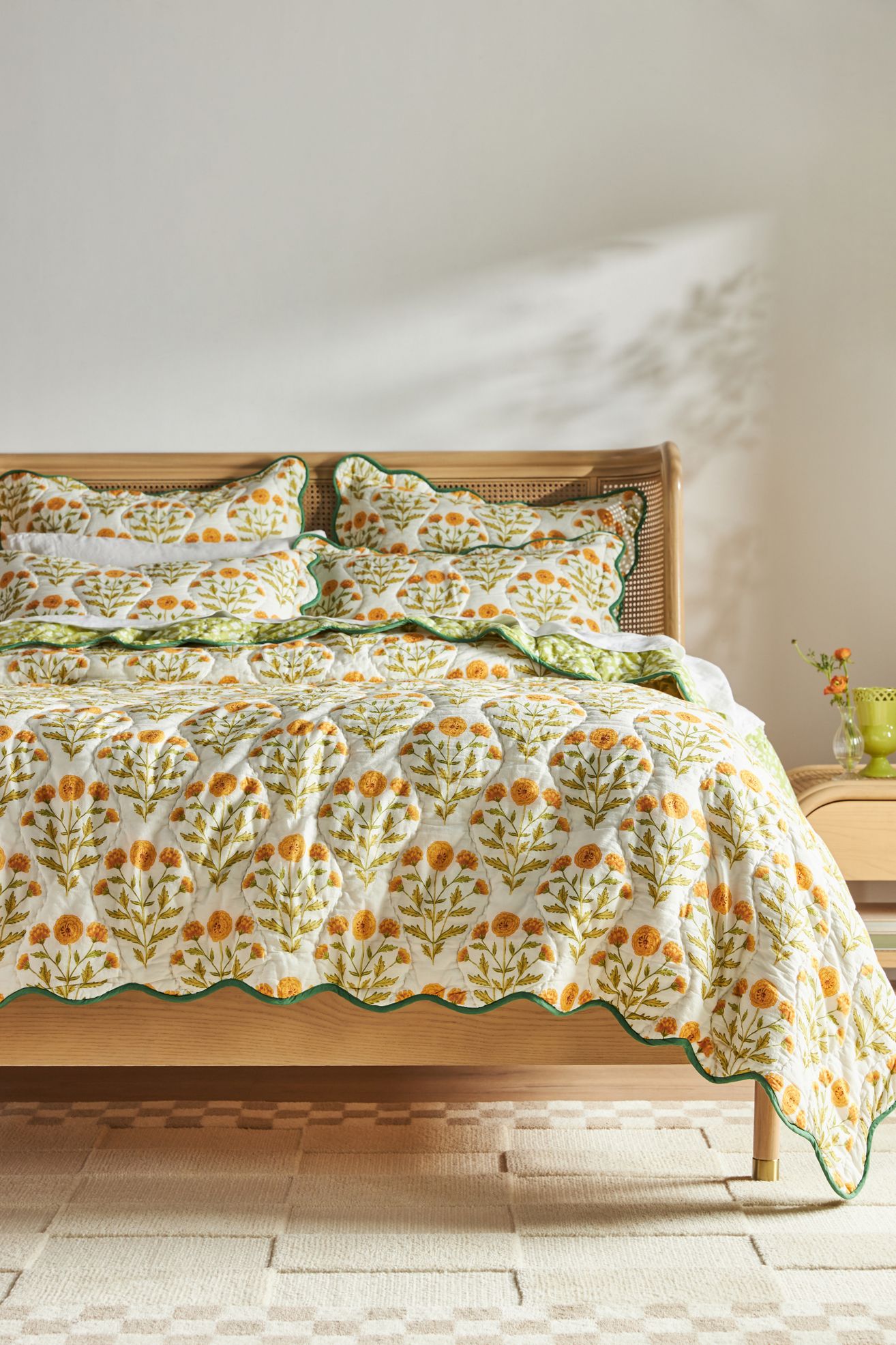 Iluka Cotton Printed Floral Quilt - Marigolds, Standard, Queen