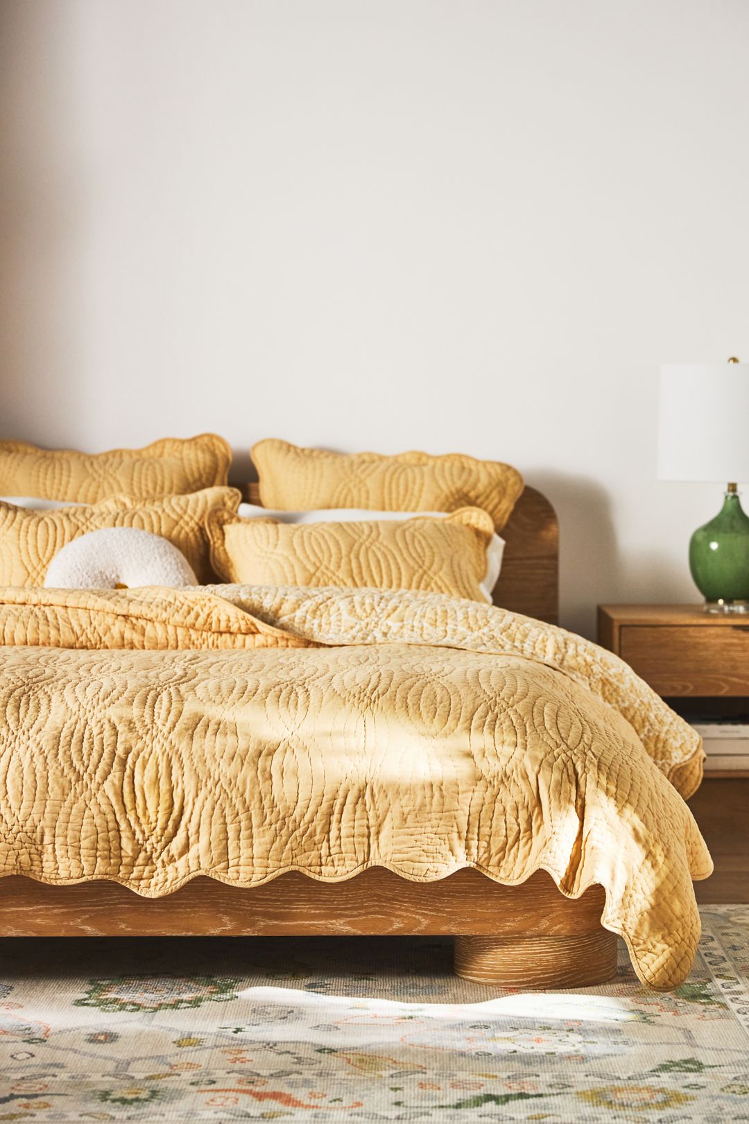 Iluka 100% Cotton Gauze Floral Quilt - OCHRE, Standard, King