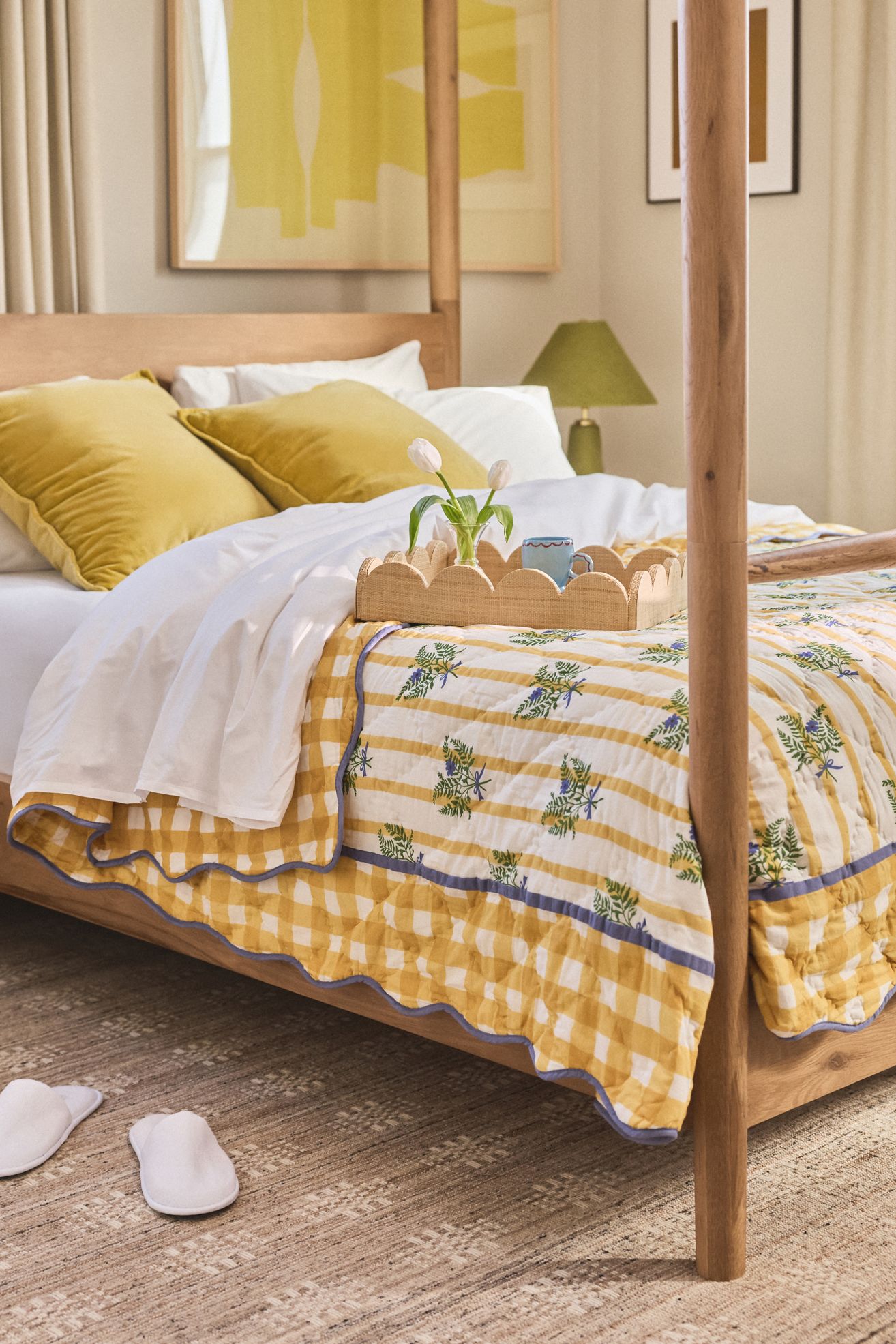 Iluka 100% Cotton Gauze Floral Quilt - Fern Gingham, King