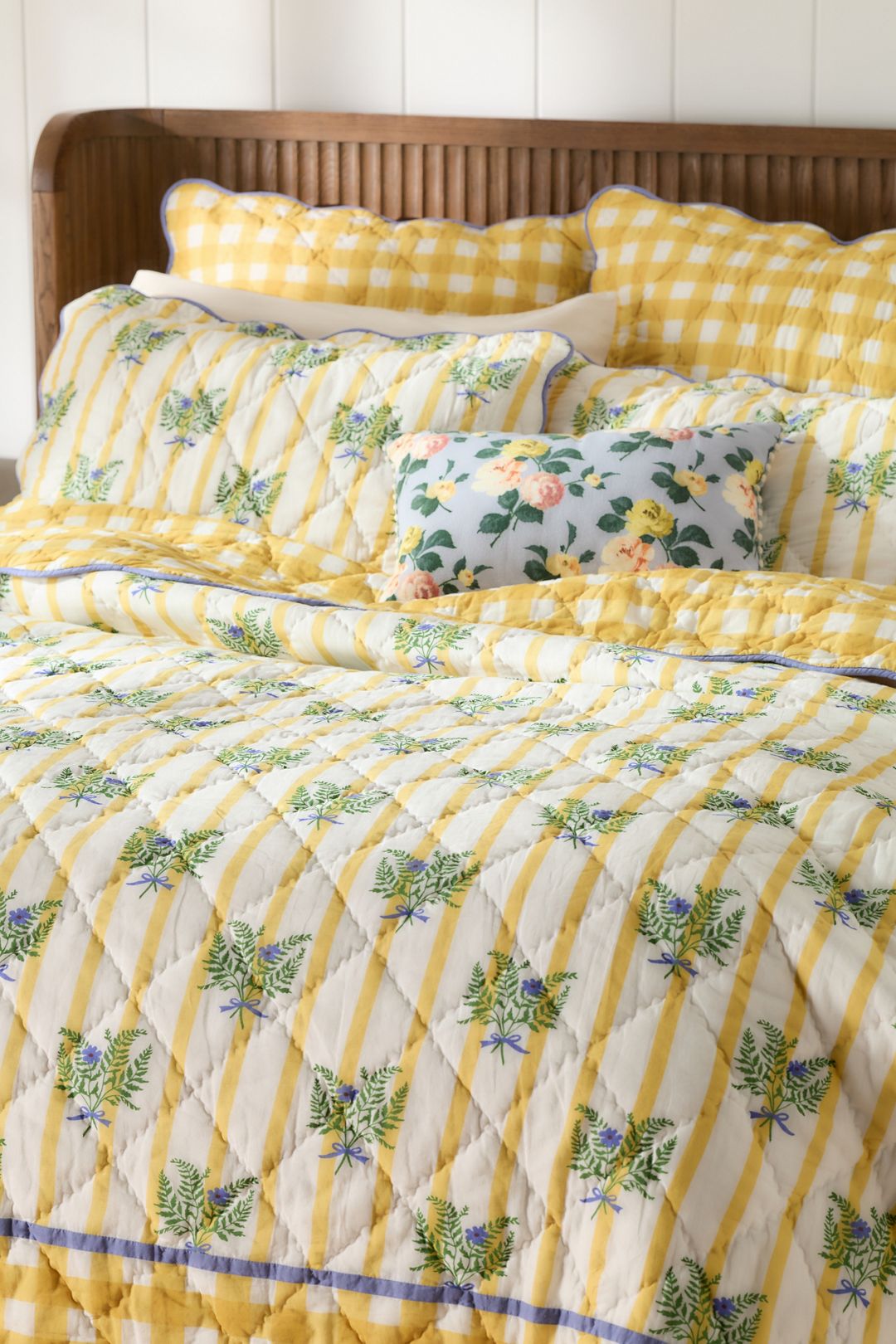 Iluka 100% Cotton Gauze Floral Quilt - Fern Gingham, Twin
