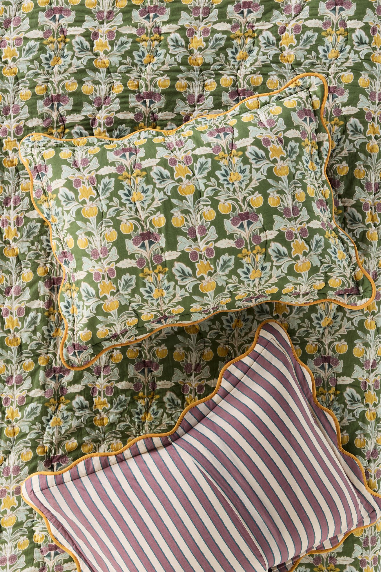 Iluka 100% Cotton Gauze Shams, Set of 2 - Green Pattern, King Sham, Set of 2