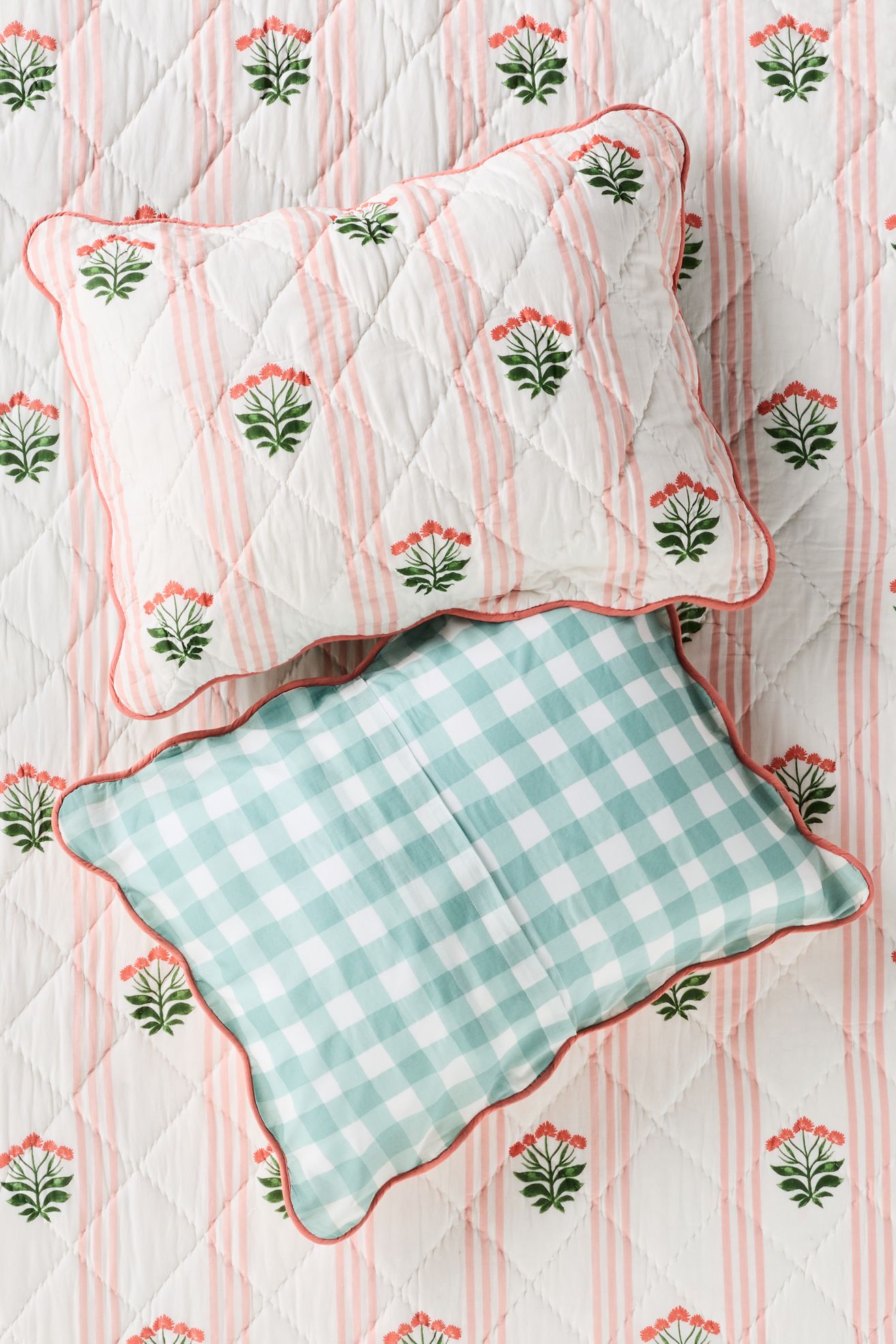 Iluka 100% Cotton Gauze Shams, Set of 2 - Floral Stripe, King Sham, Set of 2