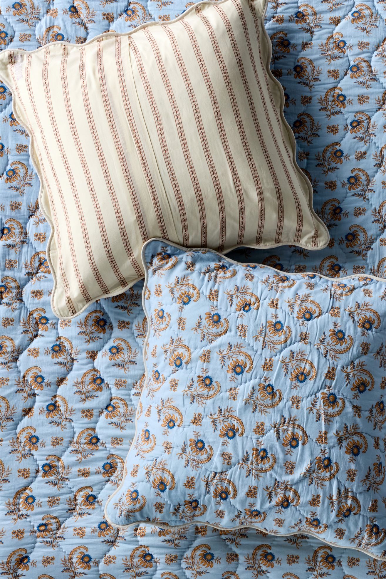 Iluka 100% Cotton Gauze Floral Euro Sham - Blue Floral, Euro Sham