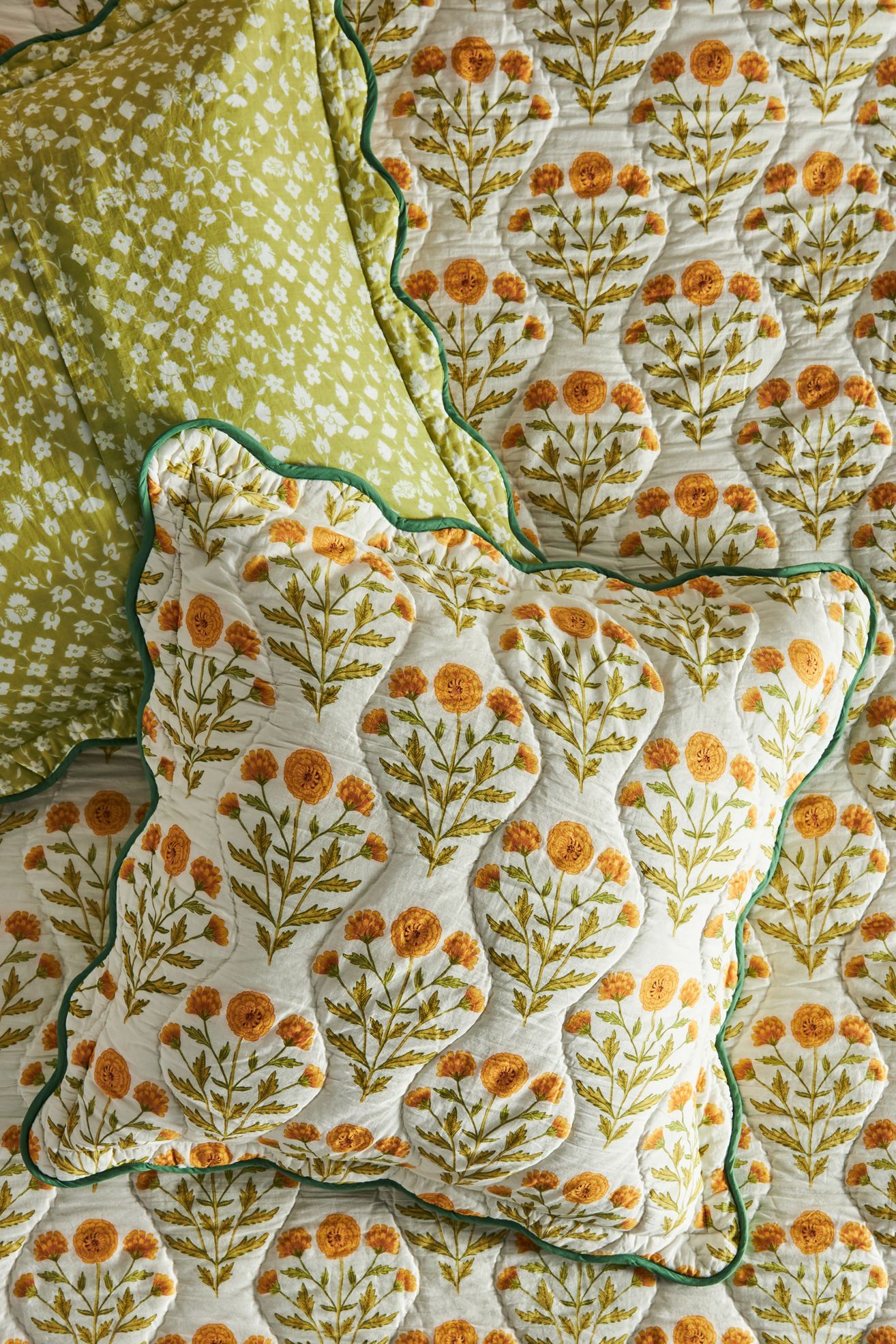 Iluka 100% Cotton Gauze Floral Euro Sham - Marigolds, Euro Sham