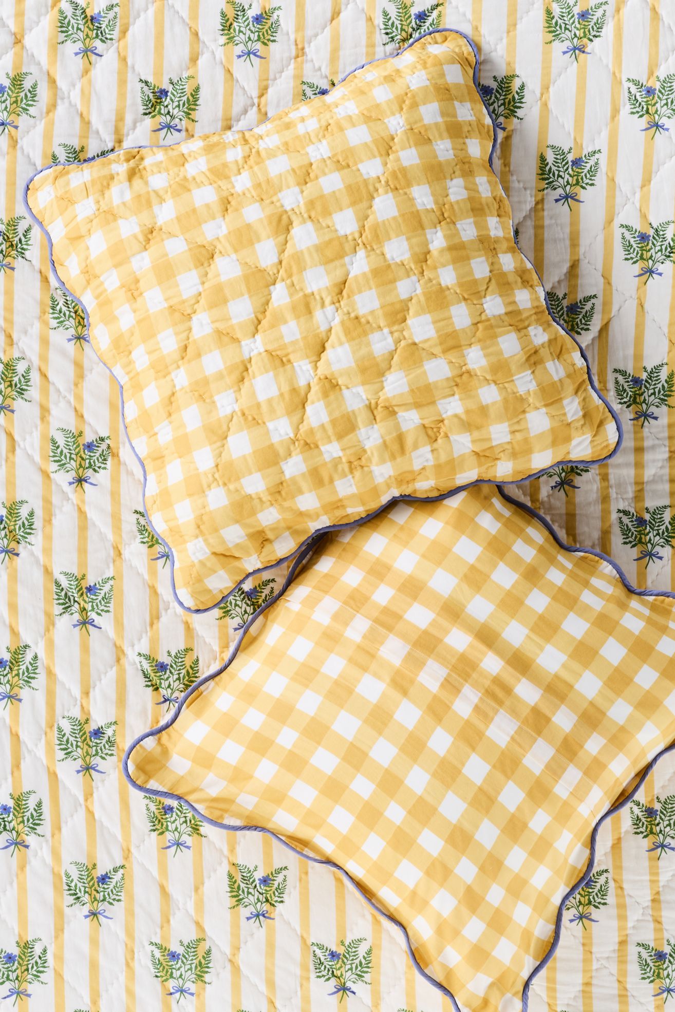 Iluka 100% Cotton Gauze Floral Euro Sham - Fern Gingham, Euro Sham