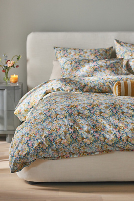 Anthropologie Evie Cotton Floral Organic Printed Duvet In Multi