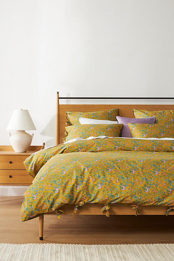 Anthropologie Organic Percale Printed Duvet Cover In Yellow