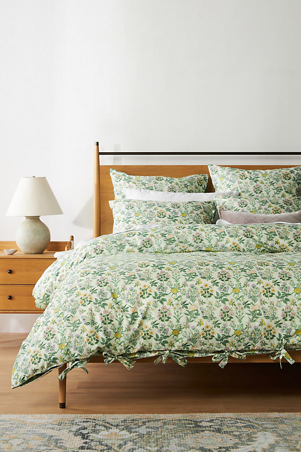 Anthropologie Organic Percale Printed Duvet Cover In Green