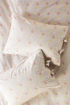 Anthropologie Organic Cotton Percale Printed Tie Pillowcase, Set Of 2 In Neutral