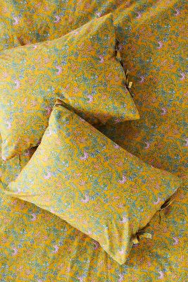 Anthropologie Organic Cotton Percale Printed Tie Pillowcase, Set Of 2 In Yellow
