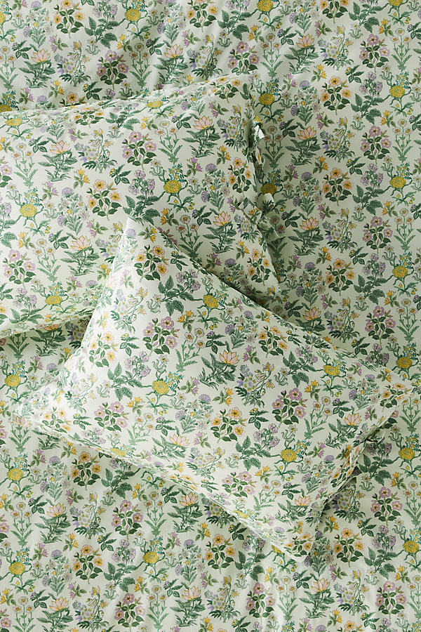Anthropologie Organic Percale Printed Tie Shams, Set Of 2 In Green