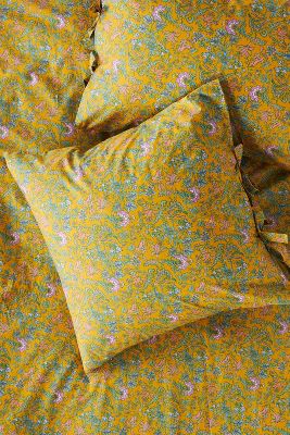 Anthropologie Organic Percale Printed Tie Euro Sham In Yellow