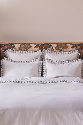 Anthropologie Maeve Looped Organic Percale Duvet Cover In White