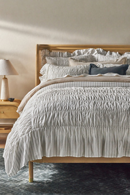 アンソロポロジー　デュぺ Anthropologie Duvet Cover TEXTURED CHEVRON Cotton TWIN Blue Button