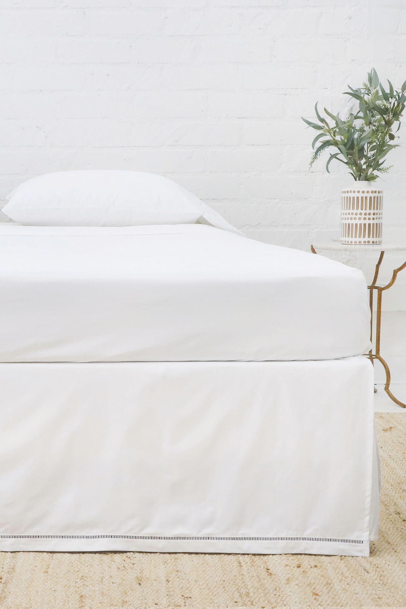 Pom Pom at Home Como Ladder Stitch Cotton Sateen Bedskirt - White, King Skirt