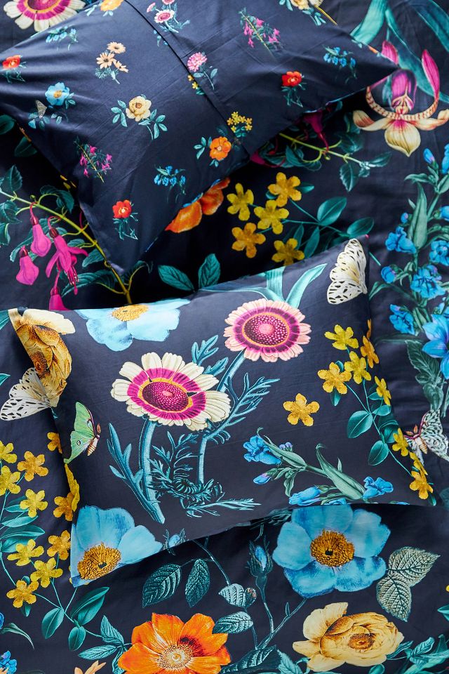 Anthropologie Euro Shams Pair Photoviolet Navy Blue Vibrant shops Floral NWT NIP